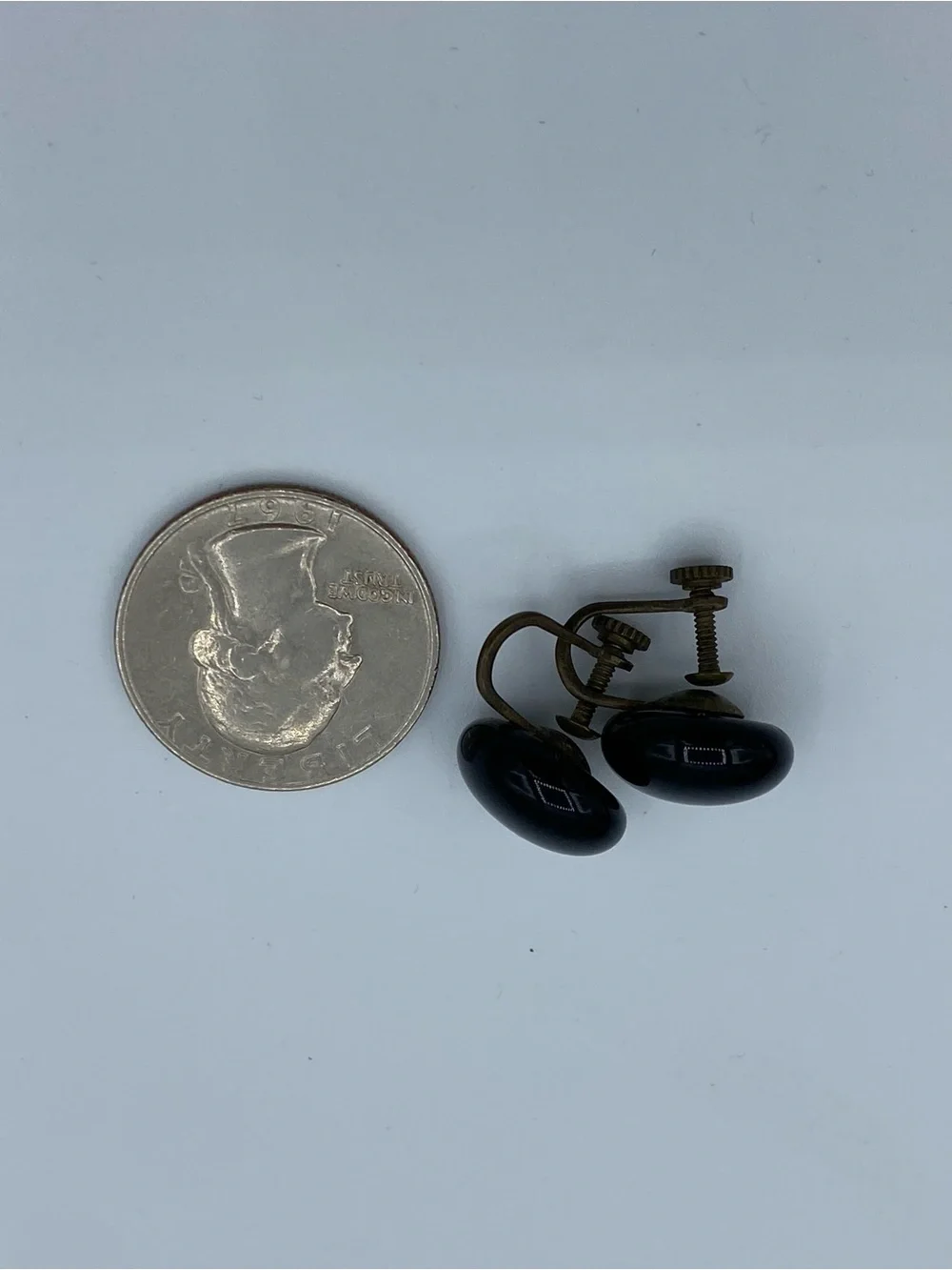 Vintage Screw-back Button Earrings with Black Cabochon
